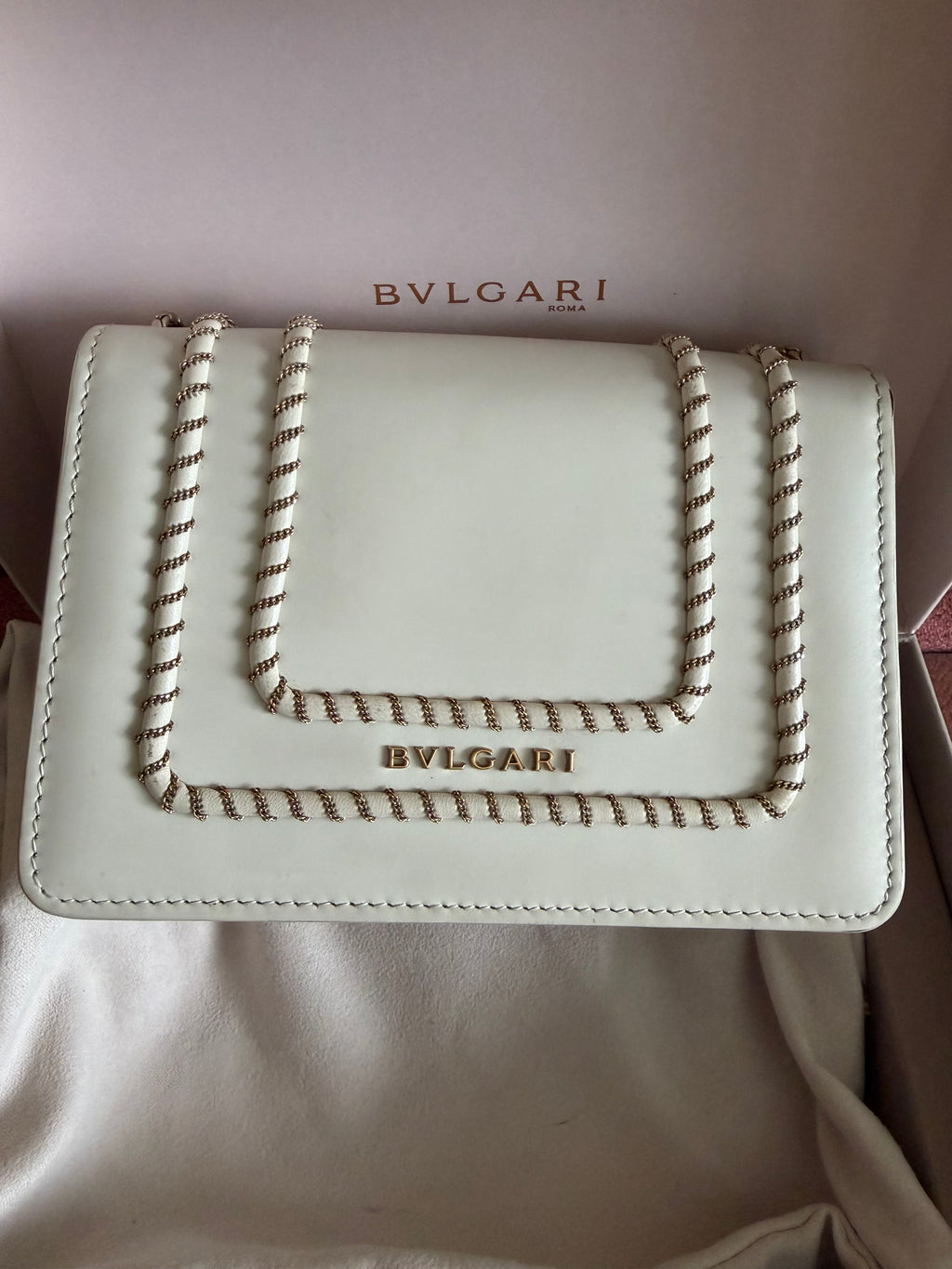 BVLGARI  Serpenti -Sac à chaîne en cuir Blanc -Excellent état