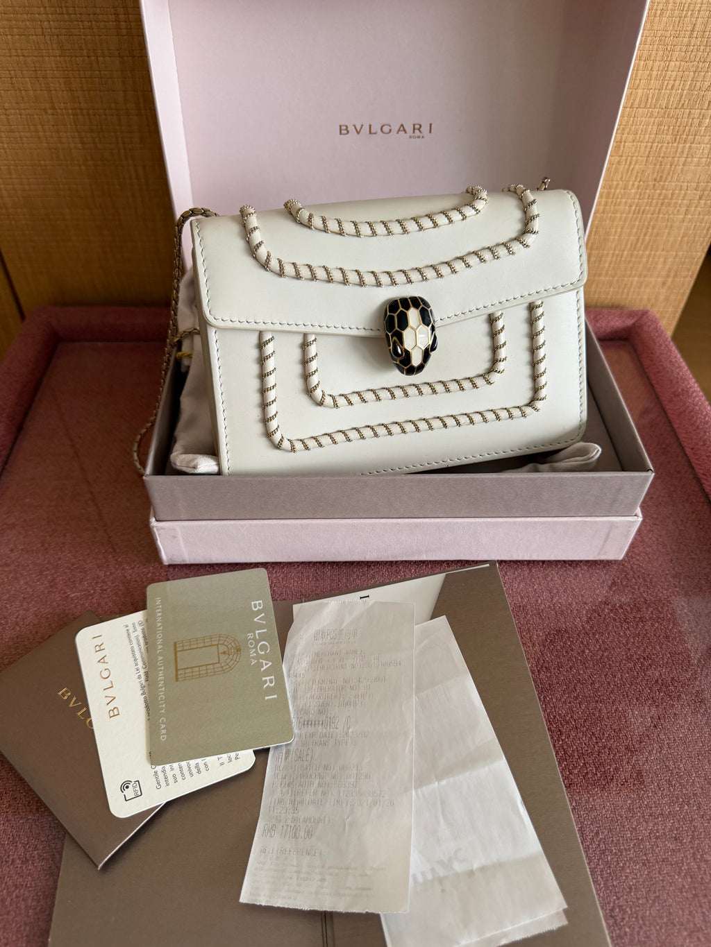 BVLGARI  Serpenti -Sac à chaîne en cuir Blanc -Excellent état